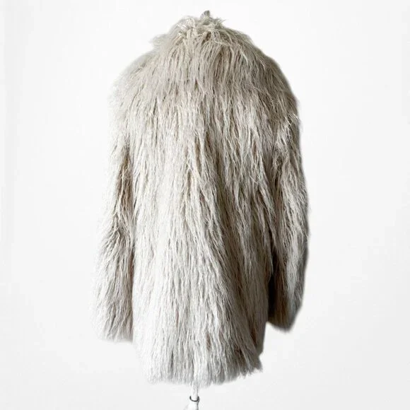 Vintage Y2K Off White Beige Faux Fur Oversized Teddy Style Coat Jacket Size M - Picture 6 of 7